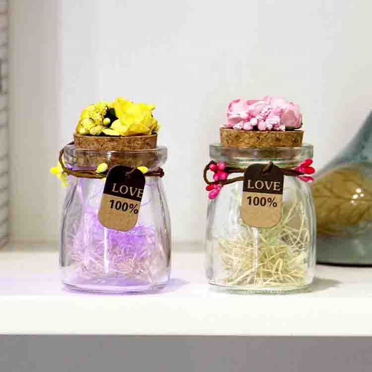 100ml Mini wholesale glass bottles with cork lid pudding yogurt candy jars for home decoration