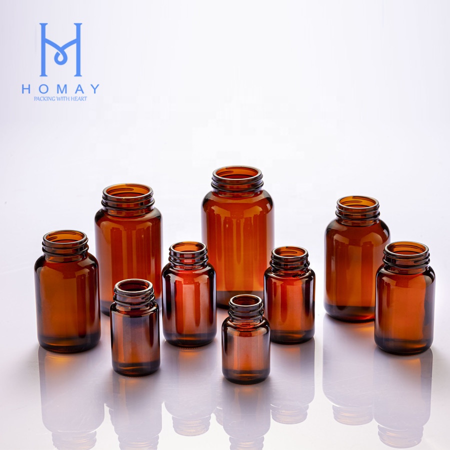 100ml Pharmaceutical use amber wide mouth glass pill bottle for pill / tablet for medical with caps