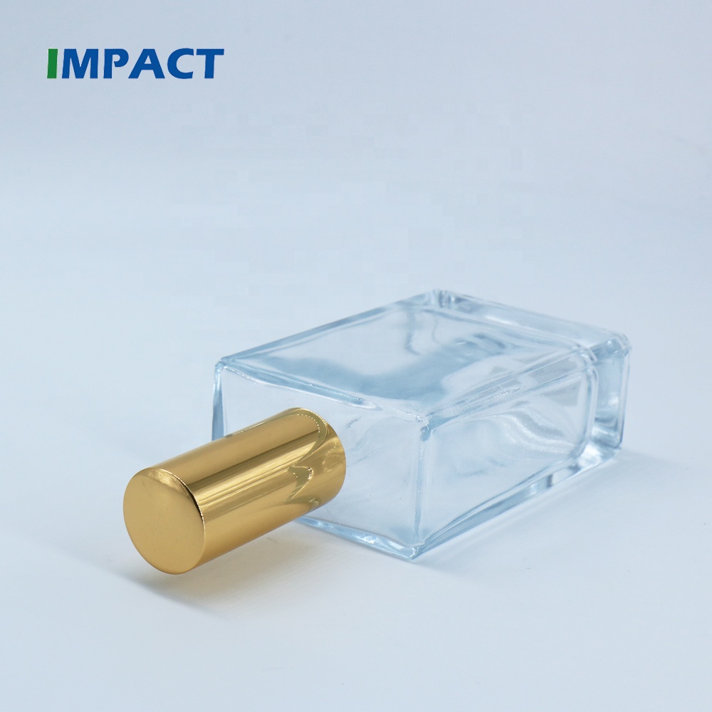 100ml Square Glass Bottle with Gold Mist Pump