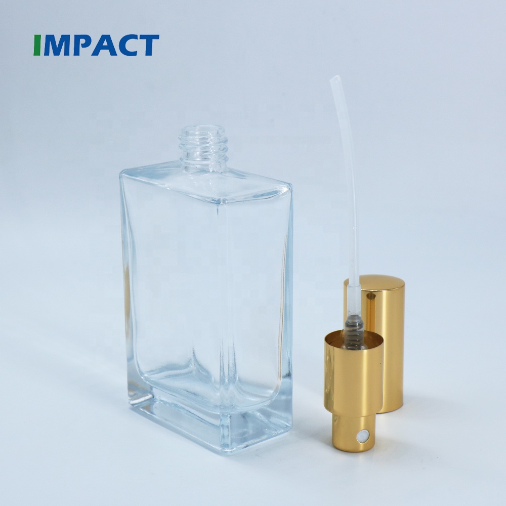 100ml Square Glass Bottle with Gold Mist Pump