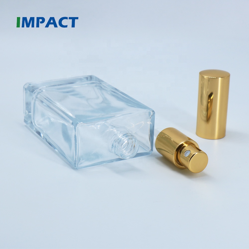 100ml Square Glass Bottle with Gold Mist Pump