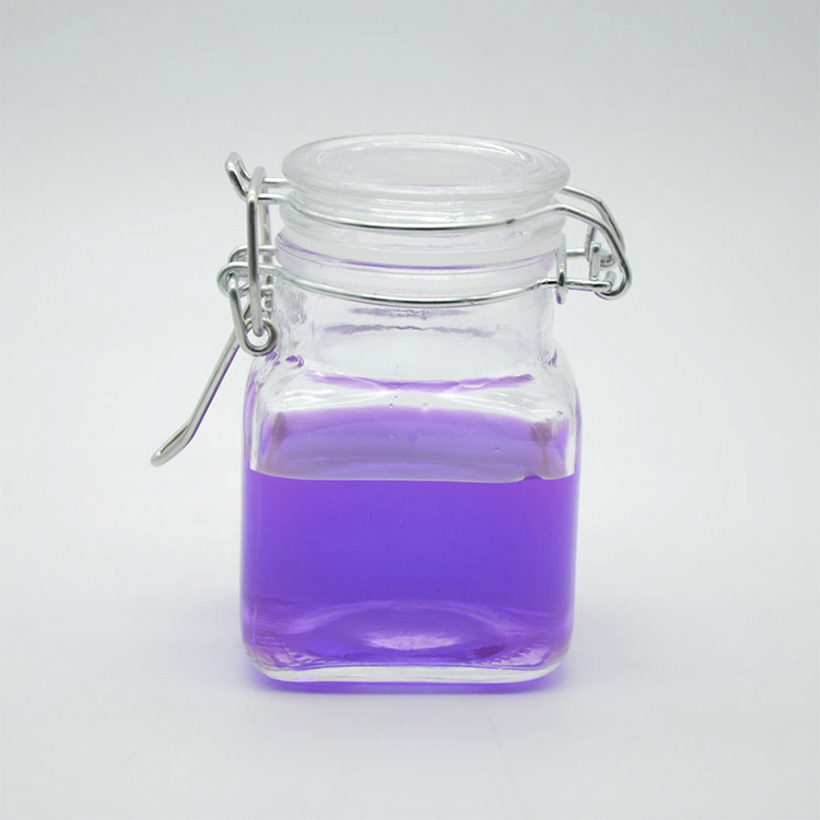 100ml Square Unbreakable Glass Storage Jar with lid clip
