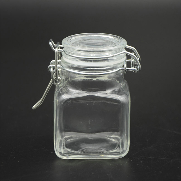 100ml Square Unbreakable Glass Storage Jar with lid clip