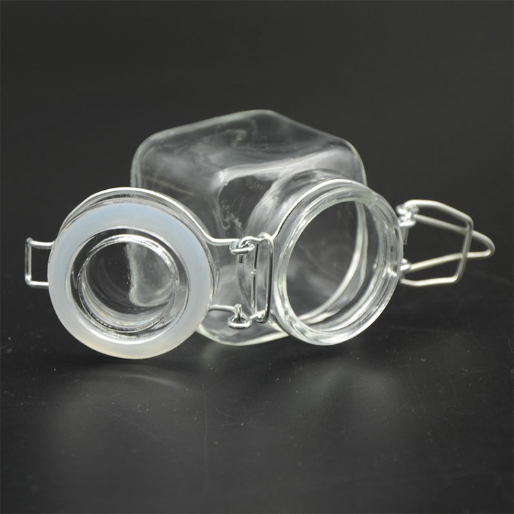 100ml Square Unbreakable Glass Storage Jar with lid clip