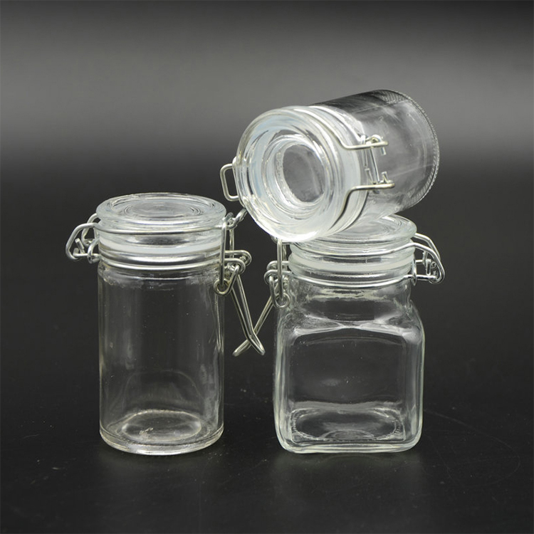 100ml Square Unbreakable Glass Storage Jar with lid clip
