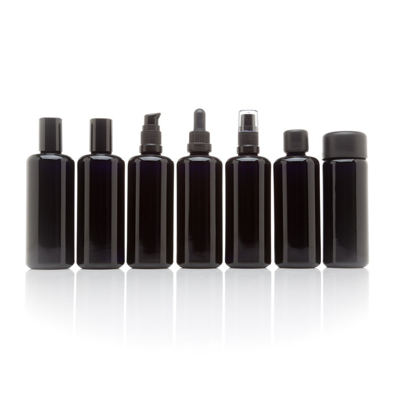 100ml Ultraviolet Glass Bottles - Empty Refillable Containers with Screwtop Lid and Spray Dispensing Cap