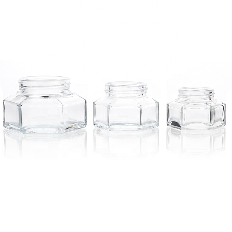 100ml Unique Hexagon Bamboo Glass Jar Lotion Cream Containers For Cosmetic