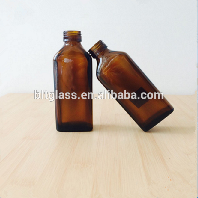 100ml amber flat square essential oil glass bottle syrup glass bottle