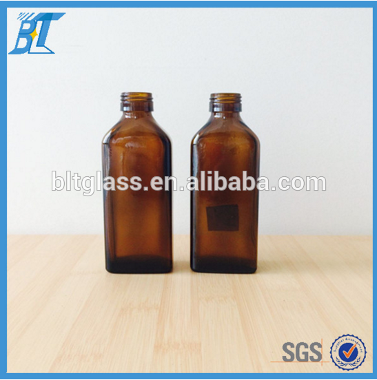100ml amber flat square essential oil glass bottle syrup glass bottle