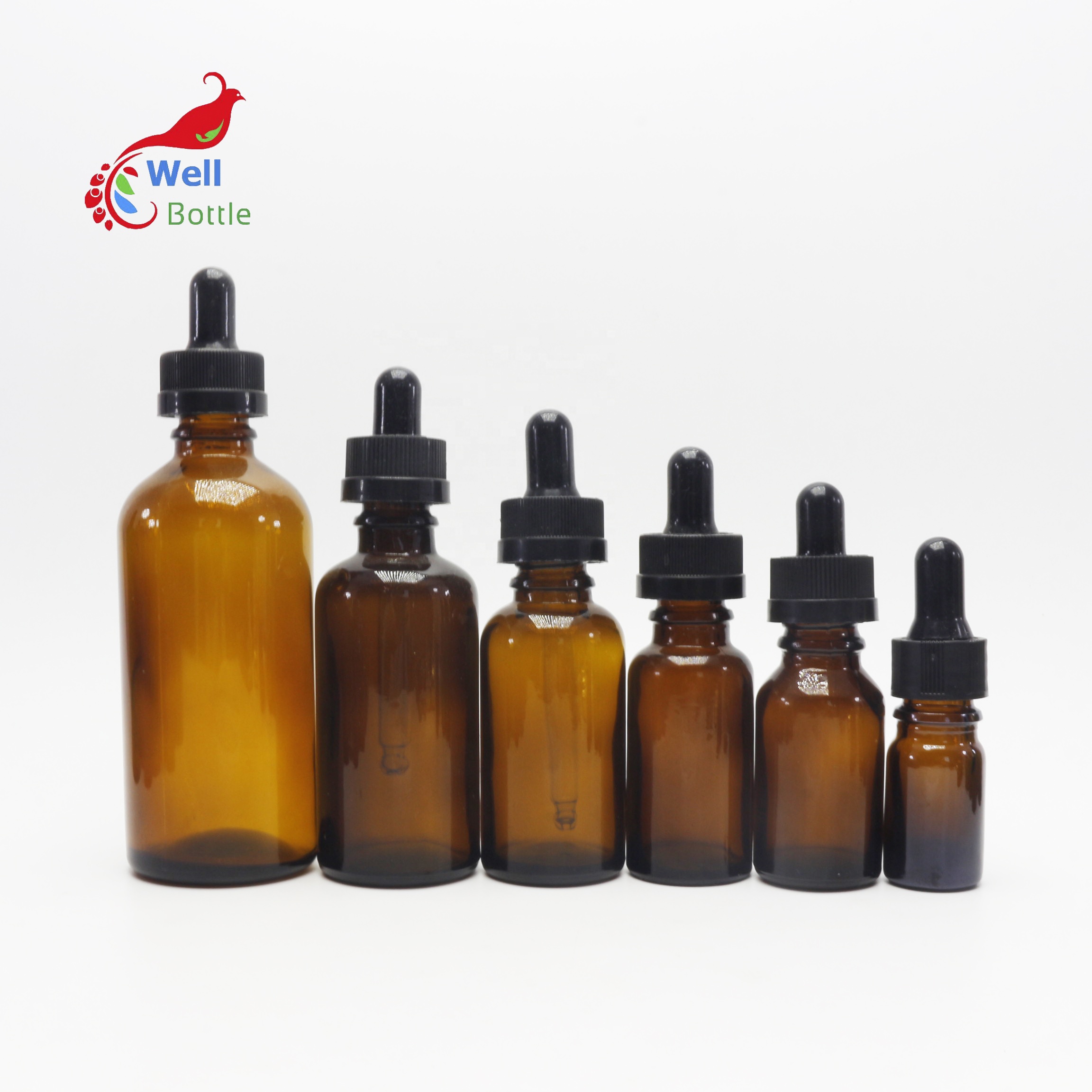 100ml amber frosted brown dropper pump spray essential oil glass cosmetic bottle with bamboo cap GB-80B