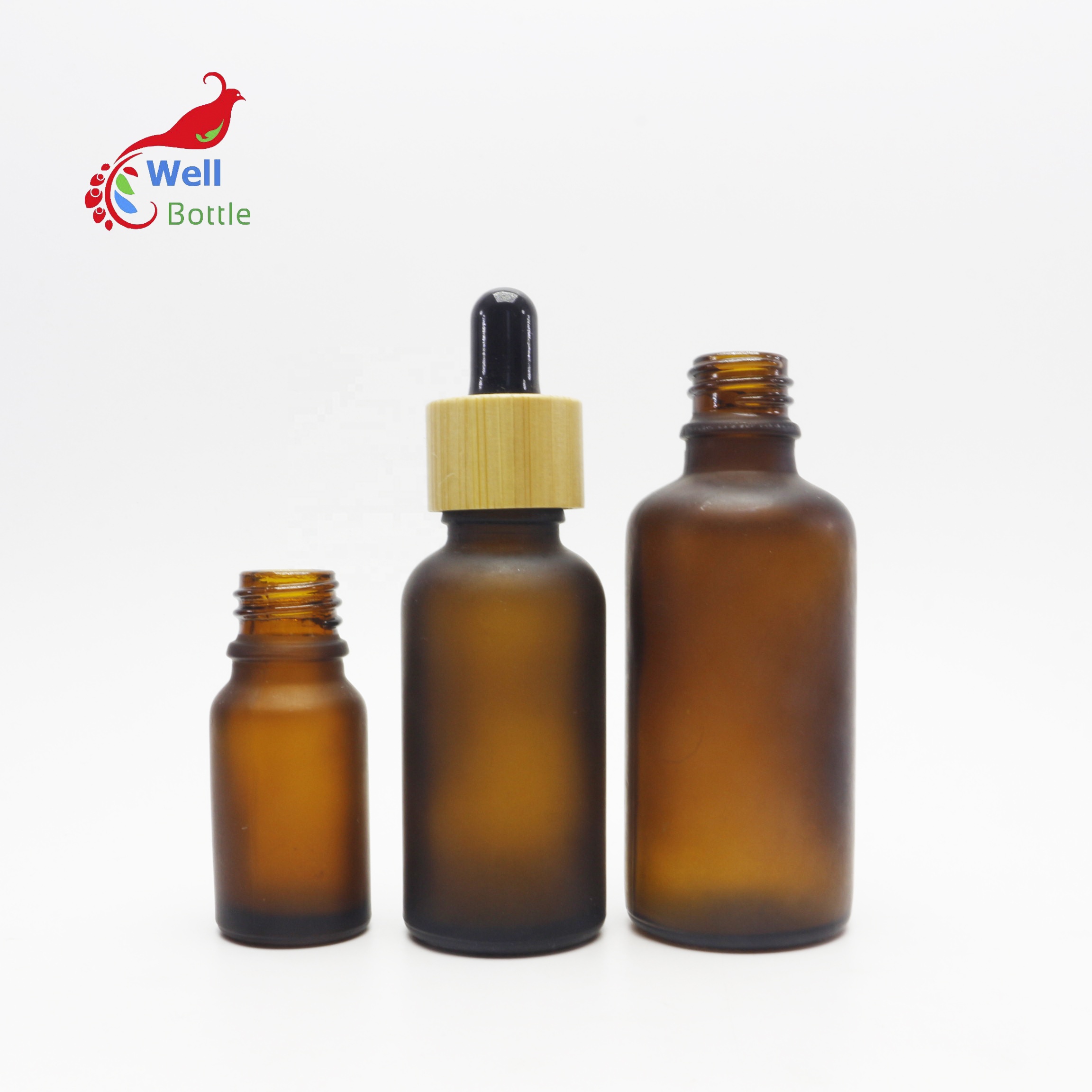 100ml amber frosted brown dropper pump spray essential oil glass cosmetic bottle with bamboo cap GB-80B