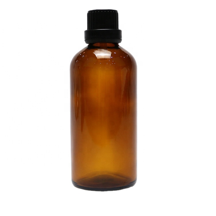 100ml amber glass essence oil bottle with black screw cap