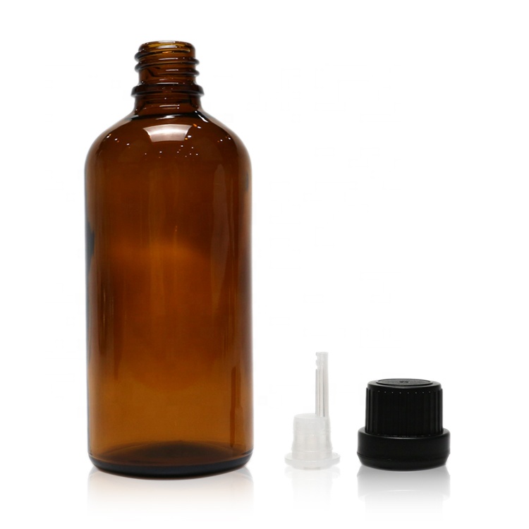 100ml amber glass essence oil bottle with black screw cap