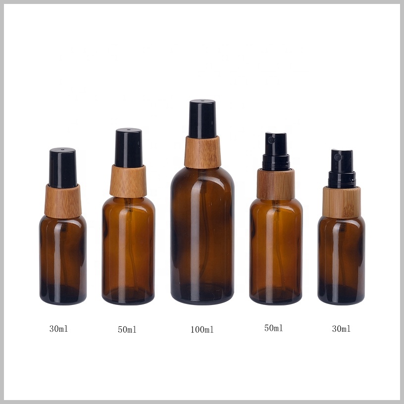 100ml amber glass fine mist spray bottles empty organic bamboo spray cap for toner
