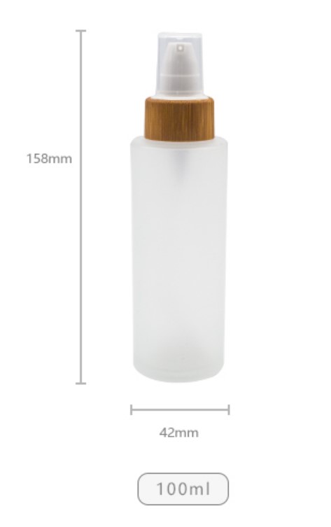 100ml bamboo collar frosted glass lotion pump bottle with bamboo lid