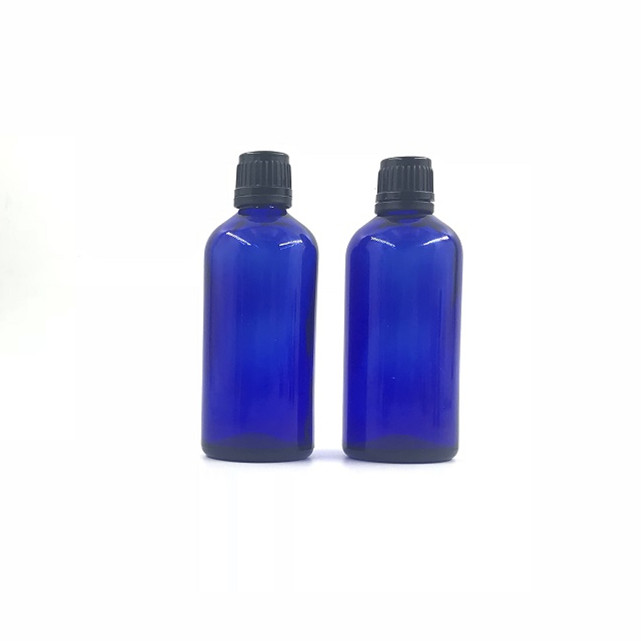100ml blue essential oil glass bottle with tamper proof cap