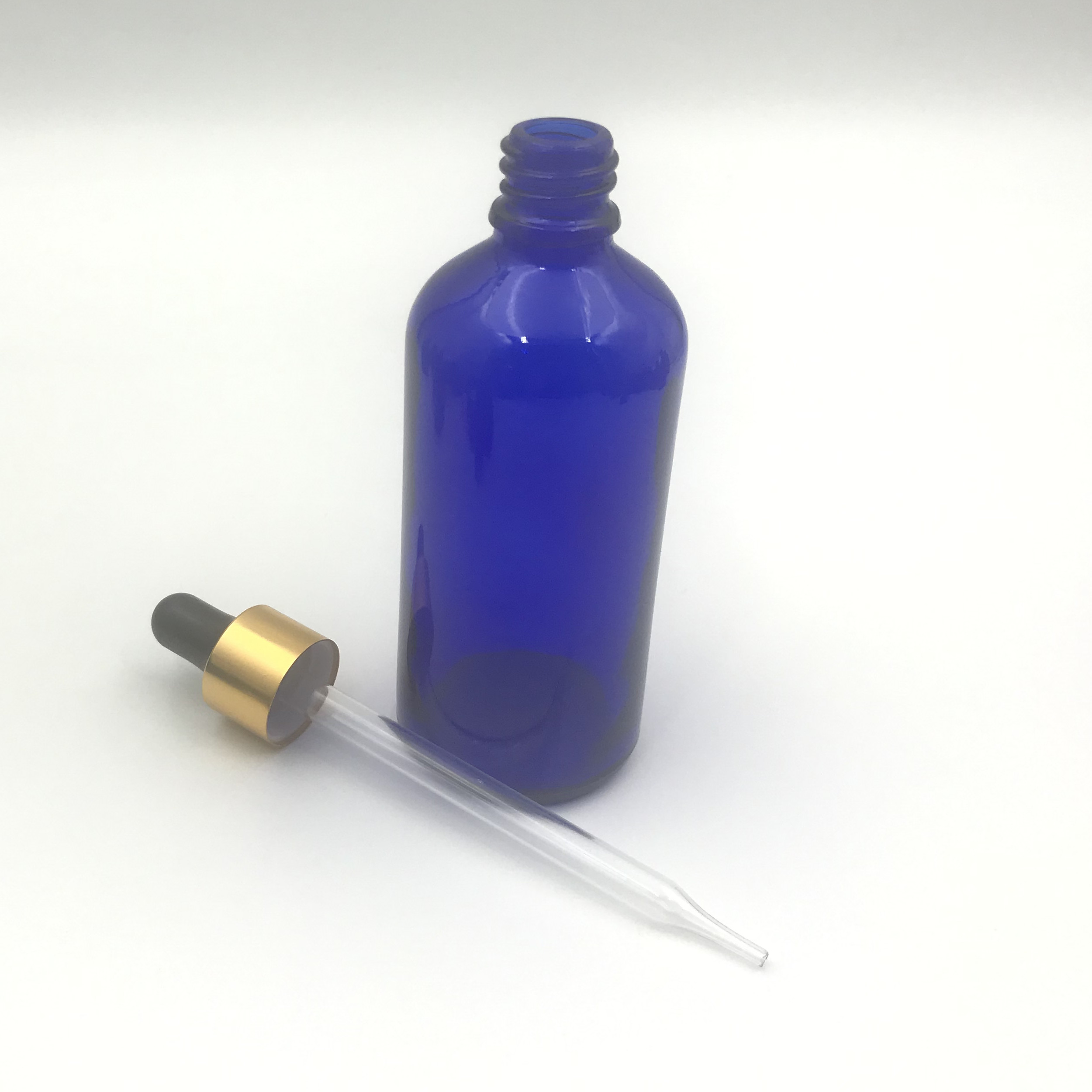 100ml blue glass essential oil for cosmetic dropper bottle packaging