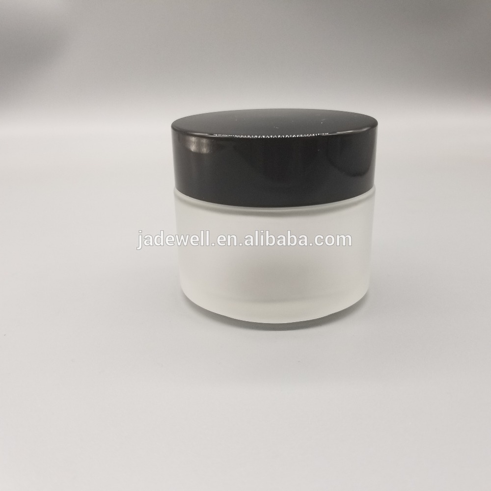 100ml cheap empty frosted matte glass cream jar with black plastic cap