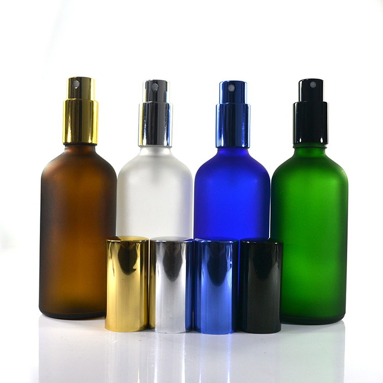 100ml clear amber blue green frosted glass dropper perfume spray bottle with pump cap wholesales