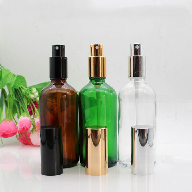 100ml clear amber green blue refillable perfume glass spray bottle for essential oil