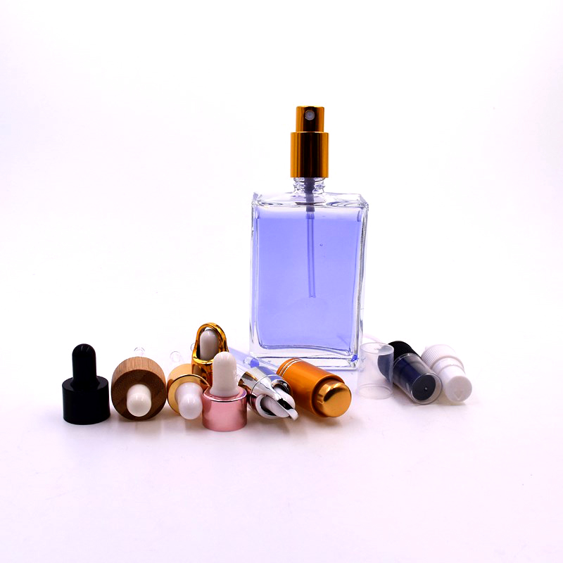 100ml clear empty flat square screen printing glass bottle for essential oil serum cosmetic packing with gold dropper pump cap