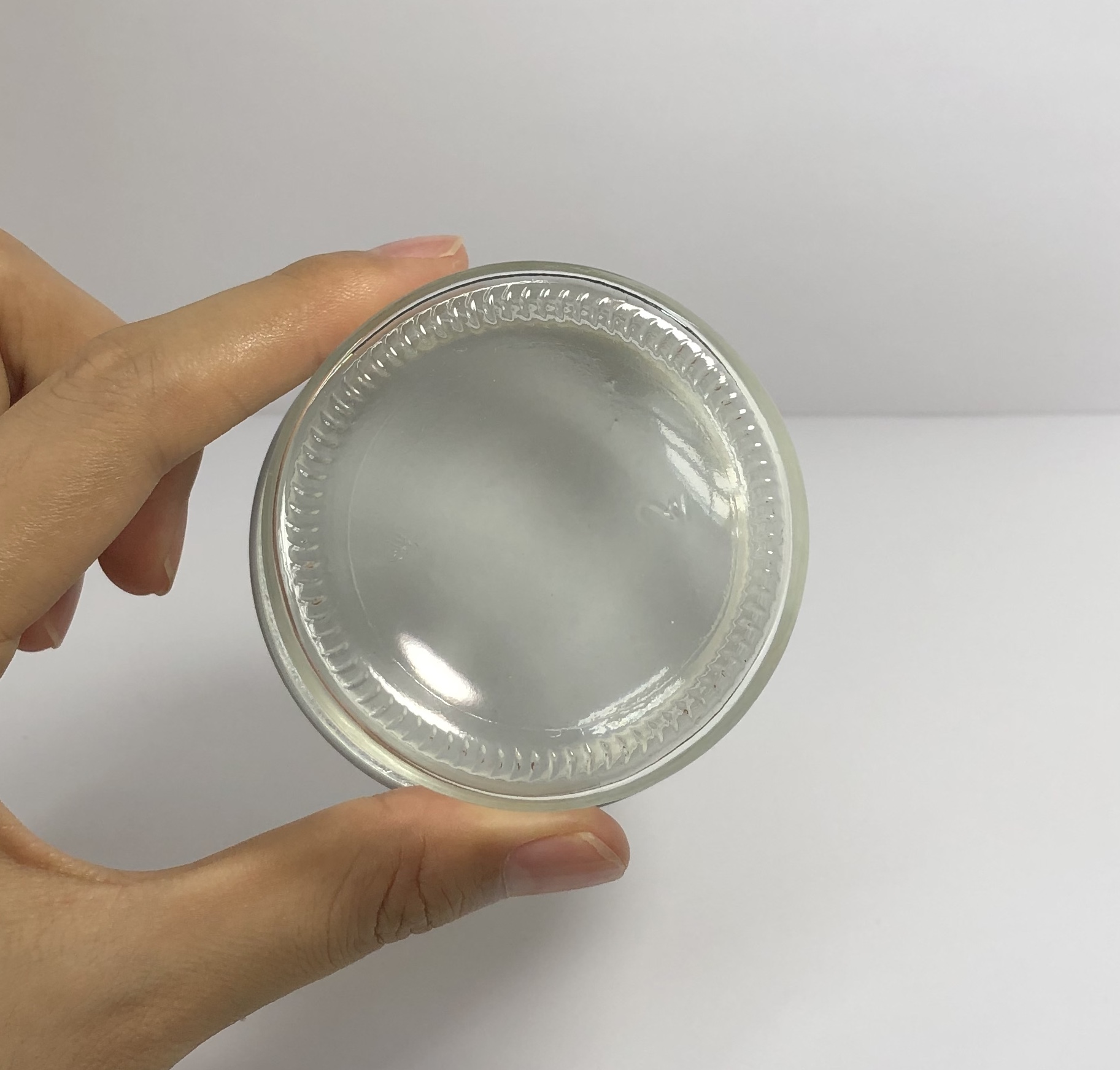 100ml clear round glass jar with silver metal screw cap and colorful labels