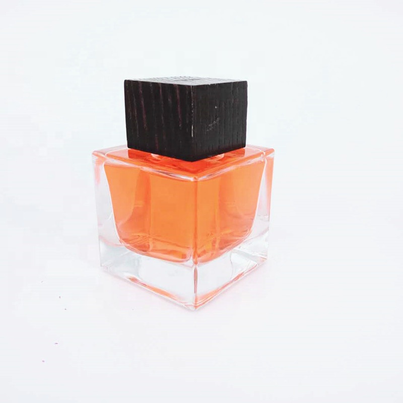 100ml clear square shaped perfume  glass bottle with black square cap