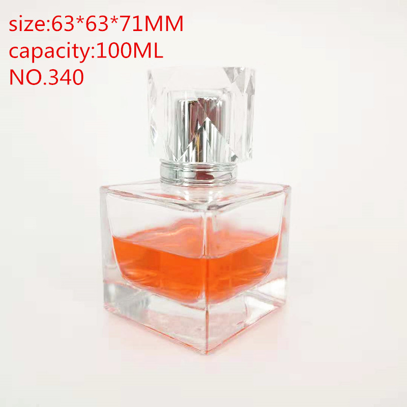 100ml clear square shaped perfume glass bottle with black square cap