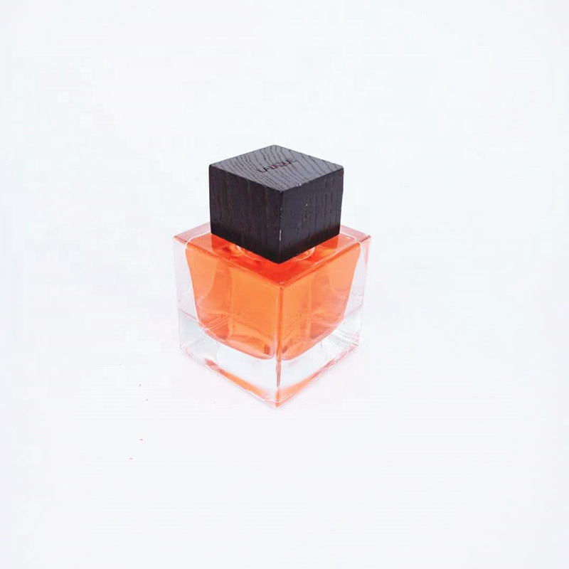 100ml clear square shaped perfume glass bottle with black square cap