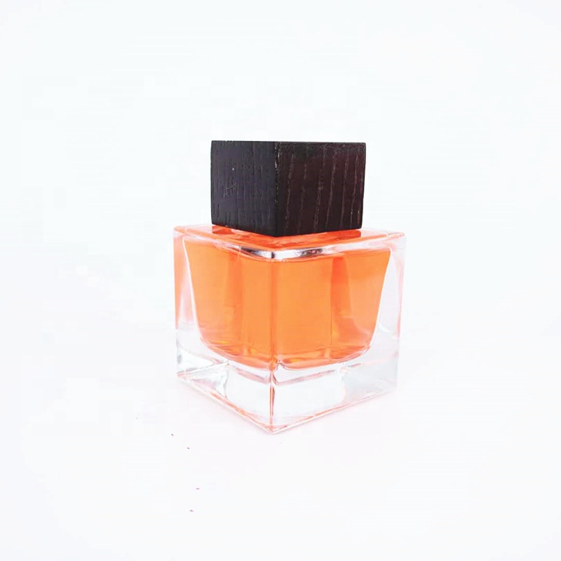 100ml clear square shaped perfume glass bottle with black square cap