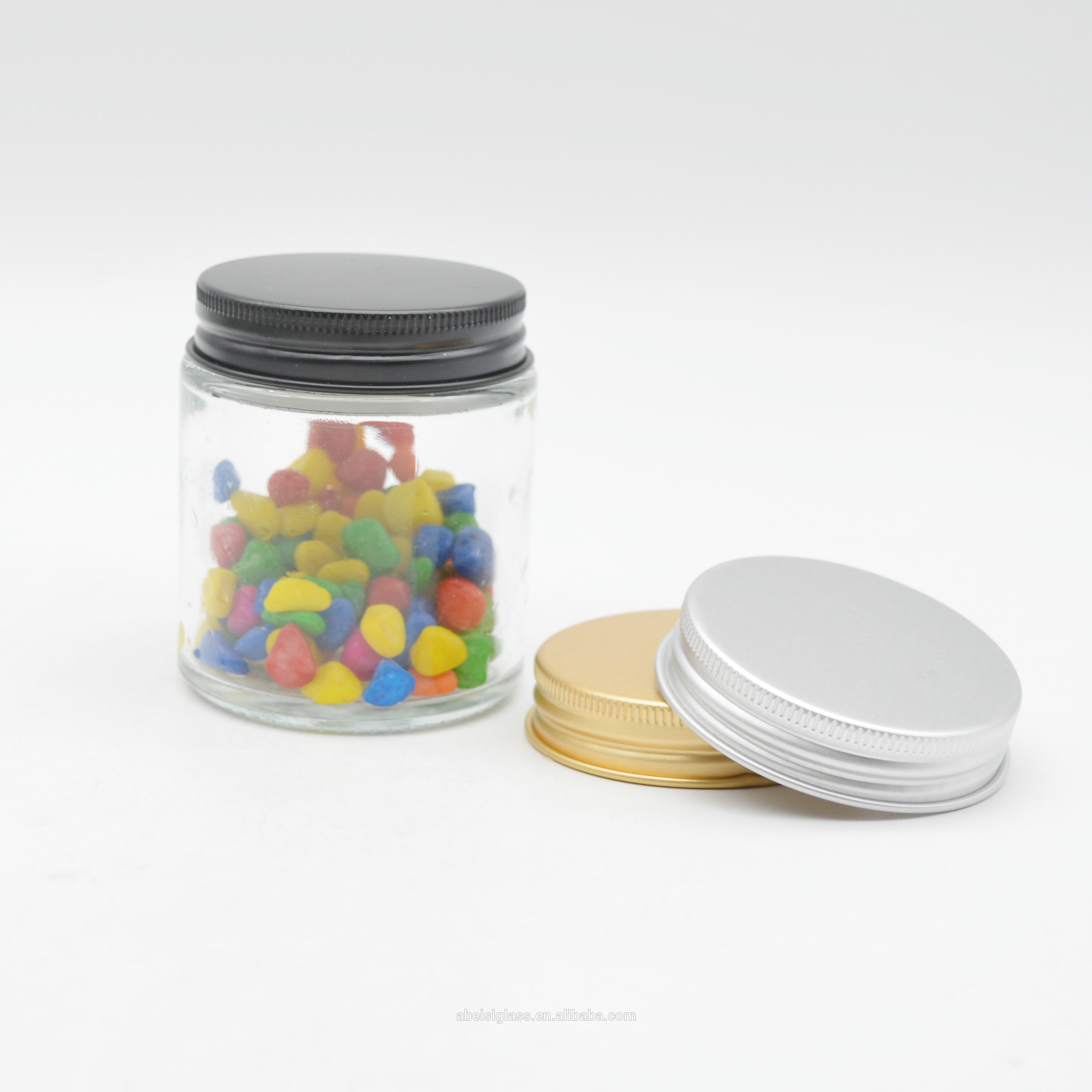 100ml container glass jar Clear Round Matcha Green Tea Powder Glass Container With Aluminum Lids