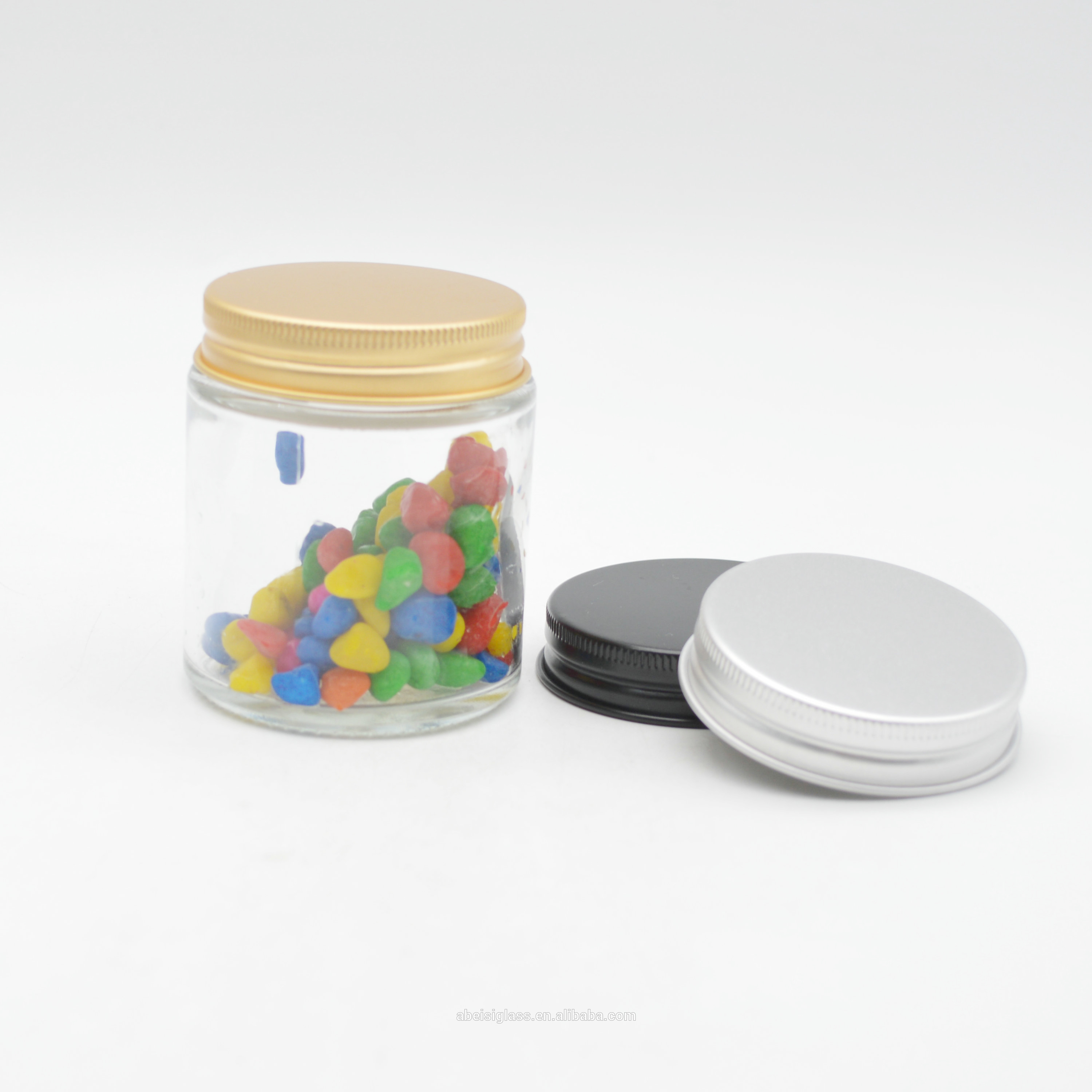 100ml container glass jar Clear Round Matcha Green Tea Powder Glass Container With Aluminum Lids