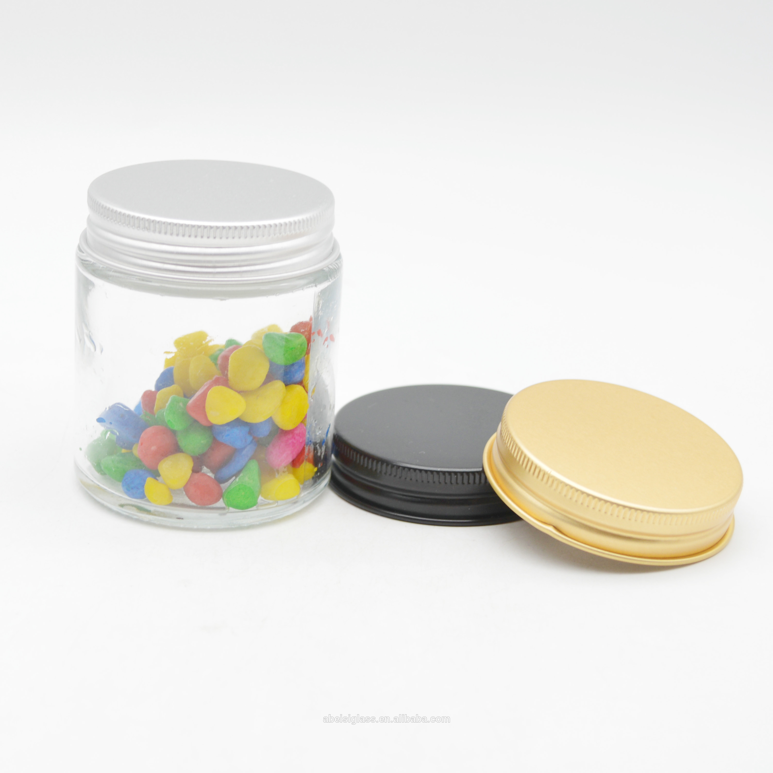 100ml container glass jar Clear Round Matcha Green Tea Powder Glass Container With Aluminum Lids