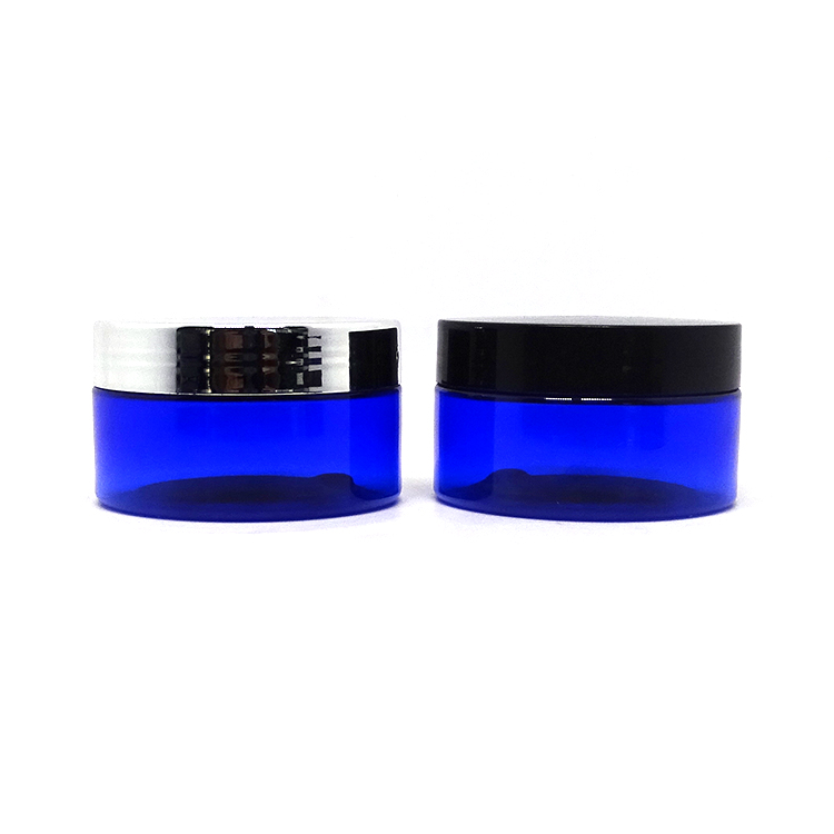 100ml cosmetic butter jar body scrub blue plastic container with electroplated silver cap