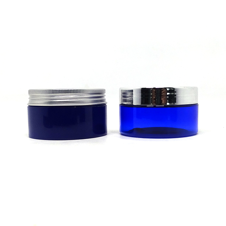 100ml cosmetic butter jar body scrub blue plastic container with electroplated silver cap