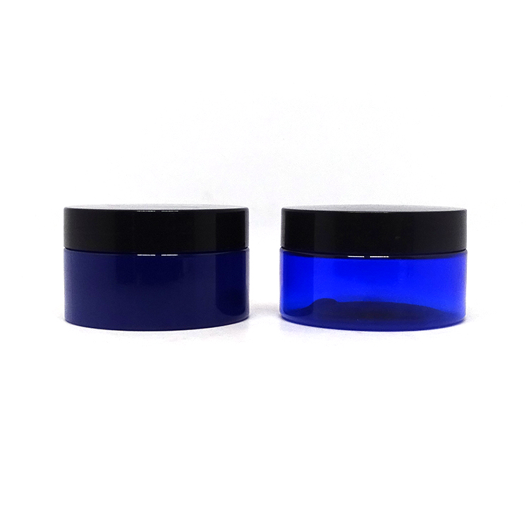 100ml cosmetic butter jar body scrub blue plastic container with electroplated silver cap