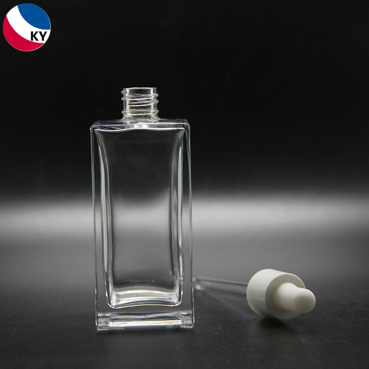 100ml custom square clear glass dropper bottle with white dropper for essential oil serum
