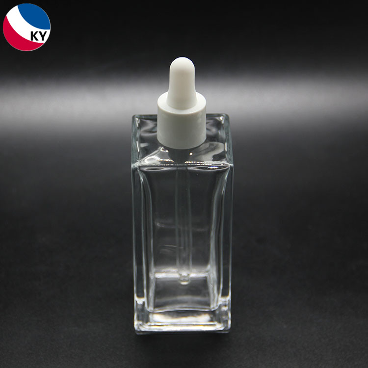 100ml custom square clear glass dropper bottle with white dropper for essential oil serum