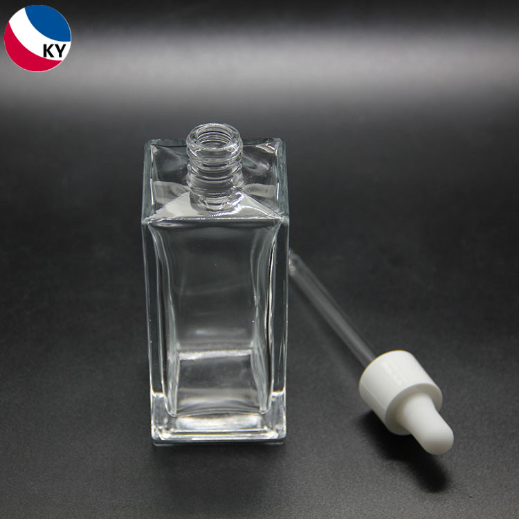 100ml custom square clear glass dropper bottle with white dropper for essential oil serum