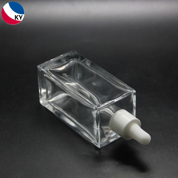 100ml custom square clear glass dropper bottle with white dropper for essential oil serum