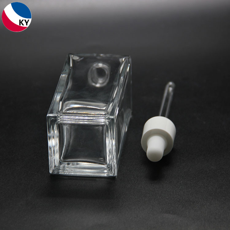 100ml custom square clear glass dropper bottle with white dropper for essential oil serum