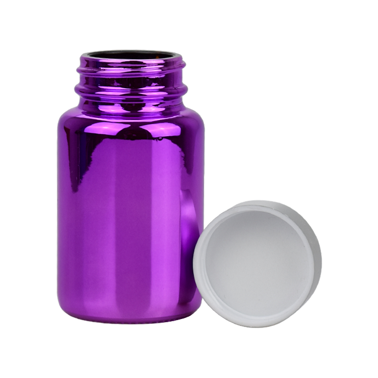 100ml electroplate purple pharmaceutical glass pill bottle for tablet
