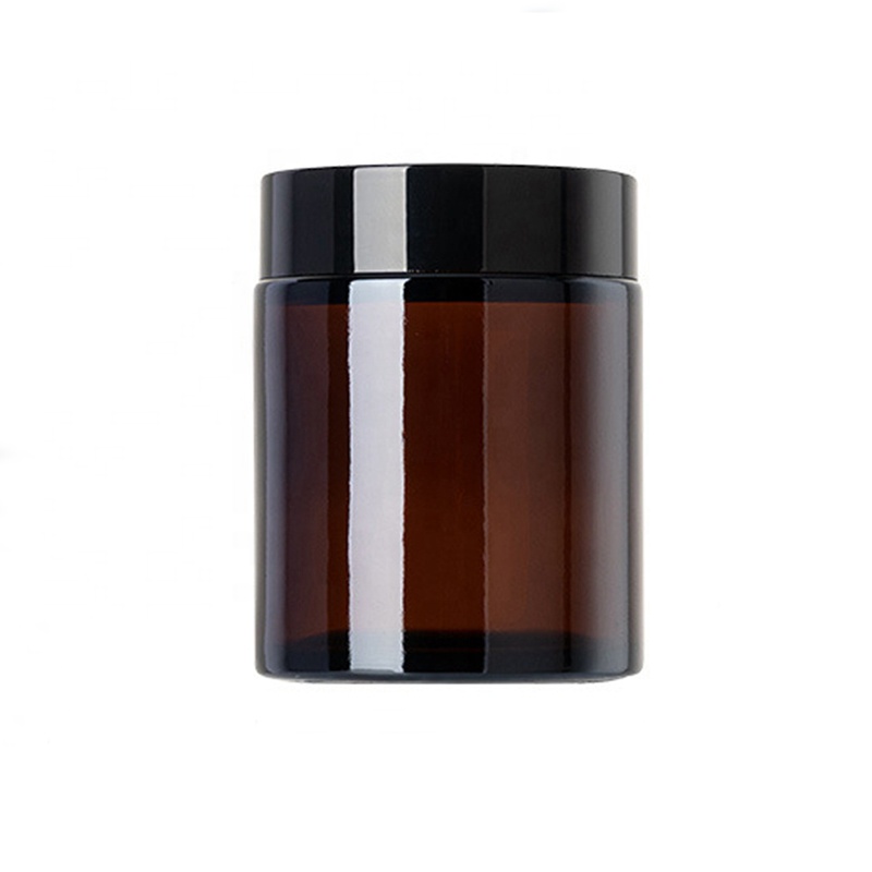 100ml empty amber cosmetic jar face cream 100g brown glass cream jars with black plastic lid