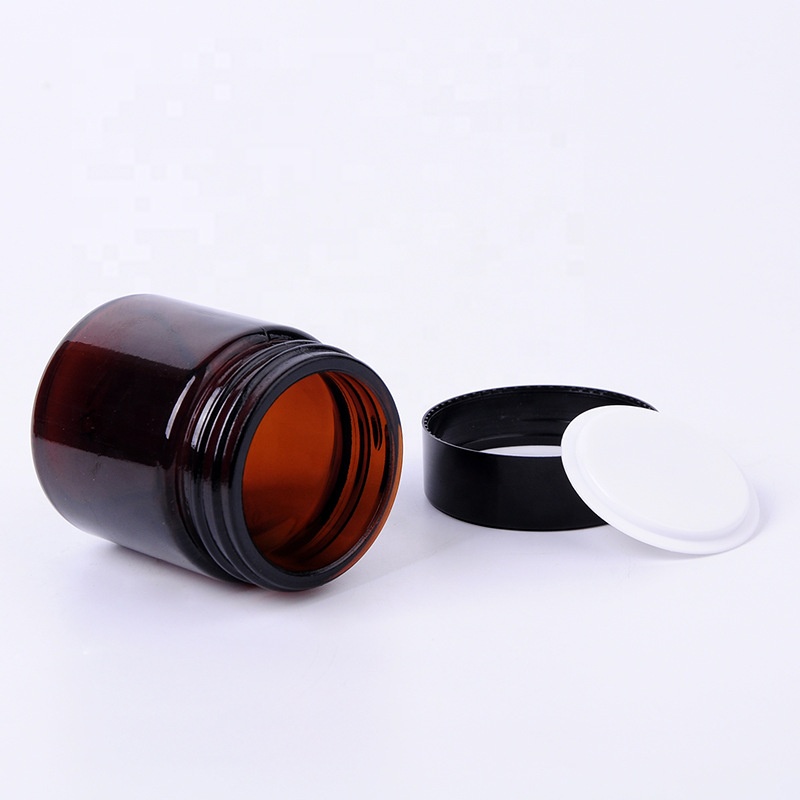 100ml empty amber cosmetic jar face cream 100g brown glass cream jars with black plastic lid