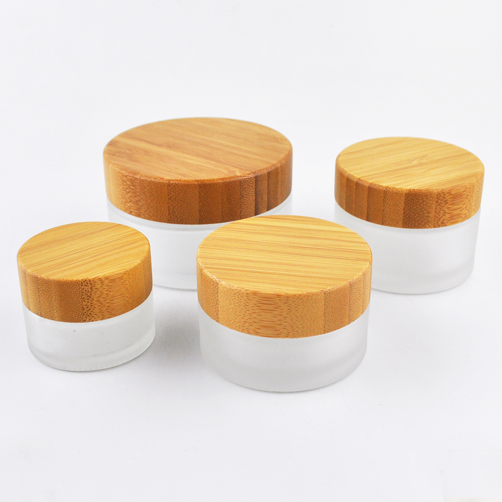 100ml empty clear frosted body cream acrylic jars and box with bamboo cap