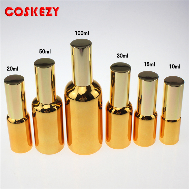 100ml essential oil spray pump glass bottles, gold and silver perfume empty cosmetic