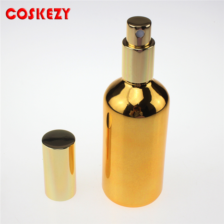 100ml essential oil spray pump glass bottles, gold and silver perfume empty cosmetic