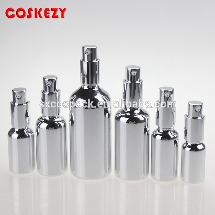 100ml essential oil spray pump glass bottles, gold and silver perfume empty cosmetic