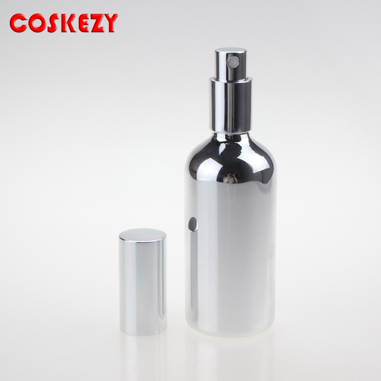 100ml essential oil spray pump glass bottles, gold and silver perfume empty cosmetic