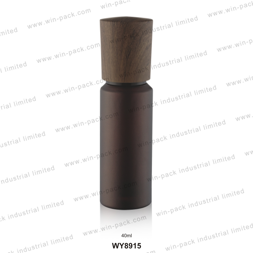 100ml fancy luxury unique cosmetic glass pump lotion bottle with black wooden color lid and stopper